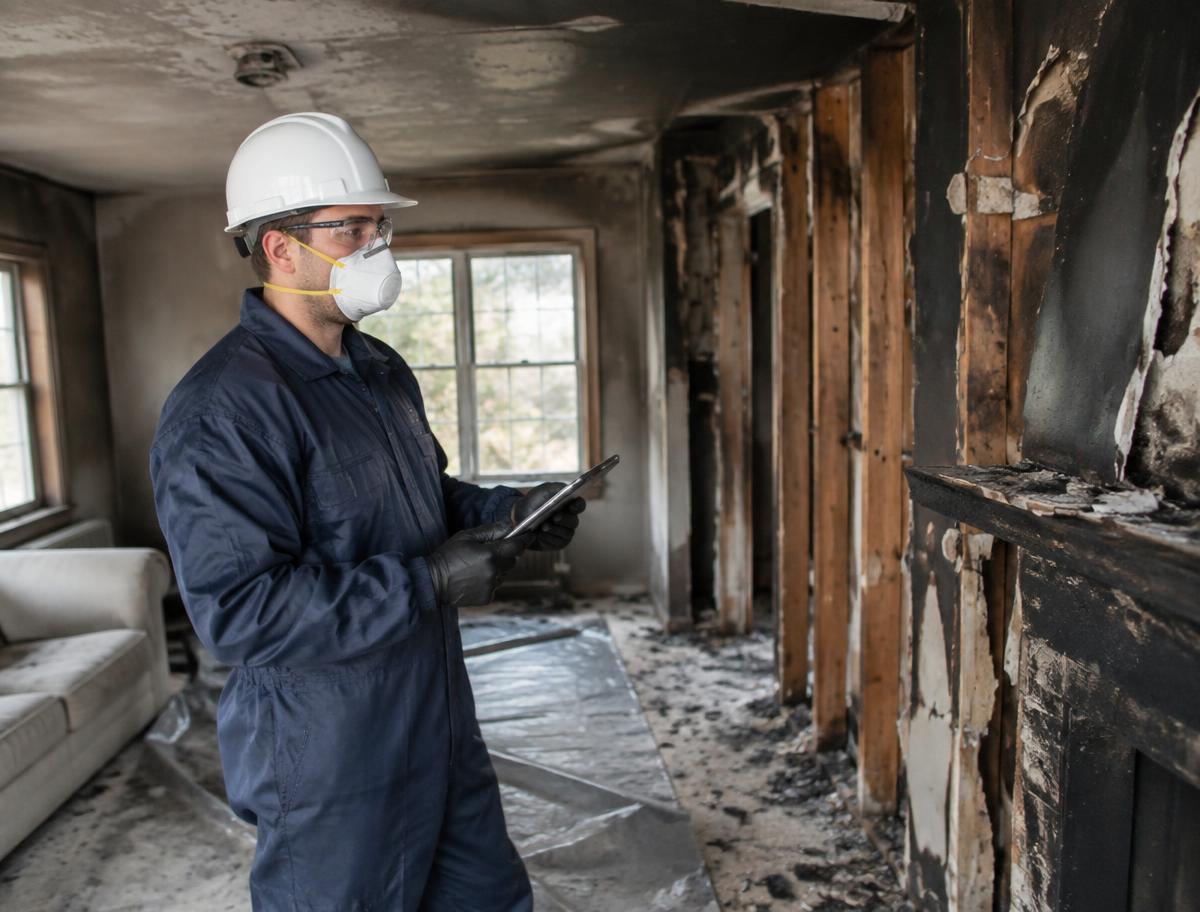 Professional documenting residential fire damage